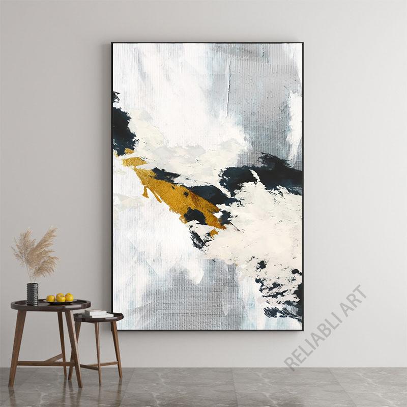 Abstract Black Gold Brush Oil Painting Printed On Canvas Gold Line Posters and Prints for Living Room Home Decoration Cuadros