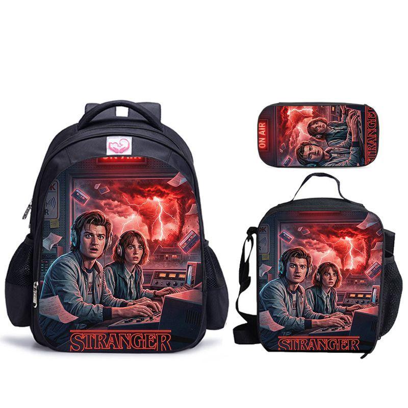 Набор из трех предметов Stranger Things 5, Школьная сумка, Сумка для еды, Пенал Серия Stranger Things 5