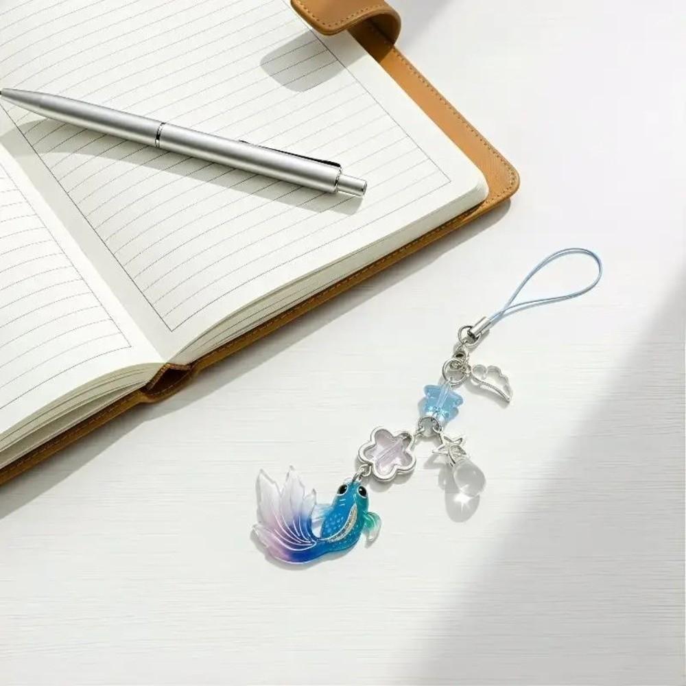 Simulation Fish Lucky Koi Phone Pendant Crystal Beads Beaded Keyring Keychain Charms Daily Use