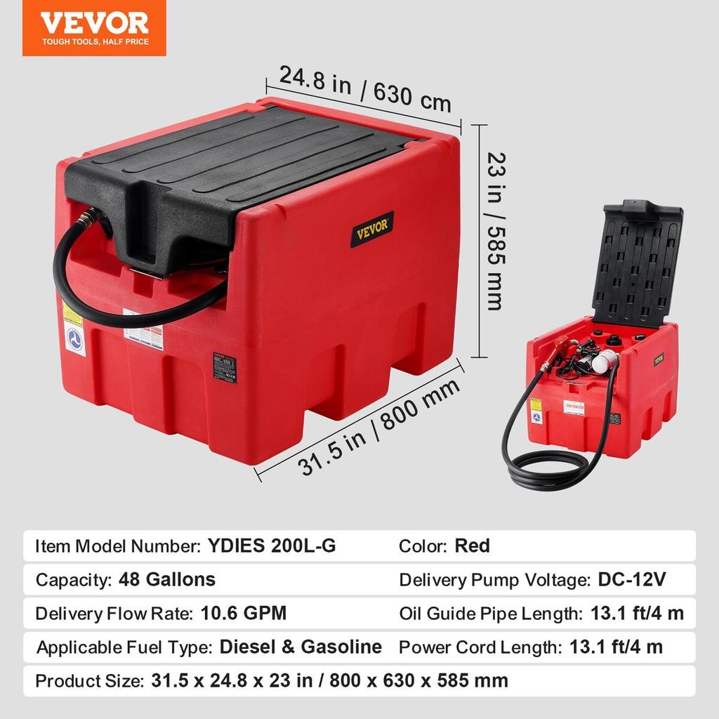 Portable Diesel & Gasoline Tank 48 Gal Fuel Tank with 12V Transfer Pump