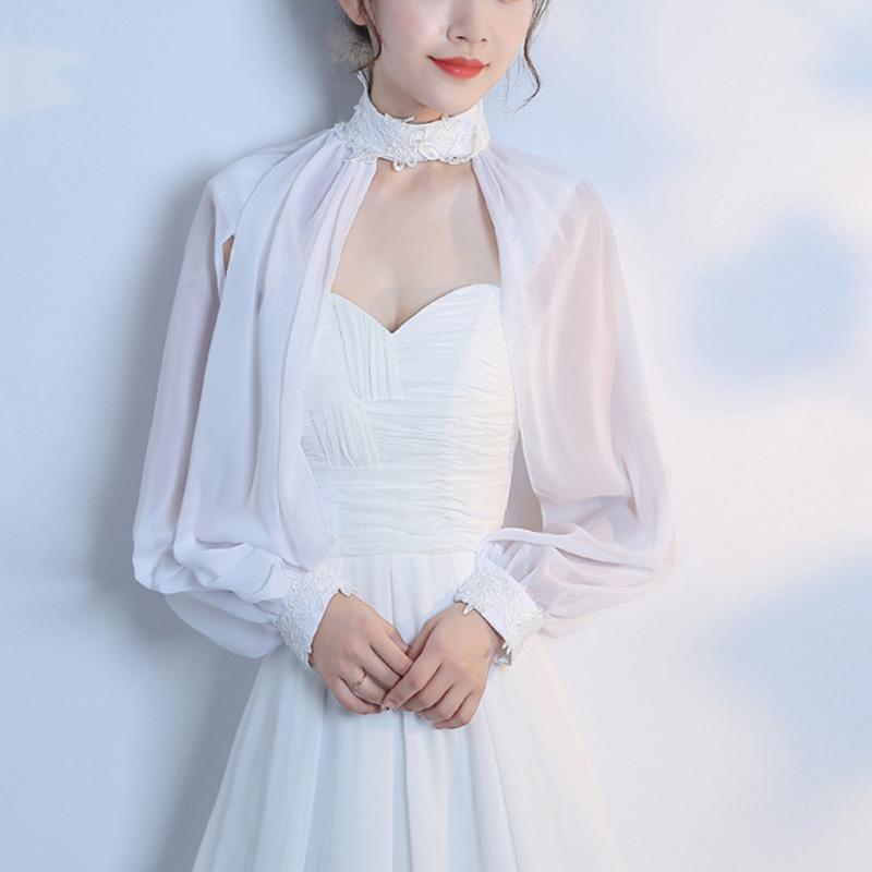 Элегантные мягкие шифоновые накидки для выпускного с длинными рукавами, свадебная шаль, летняя солнцезащитная свадебная накидка