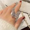 Women Ring Hollow Out Butterfly Shape Rhinestone Alloy Adjustable Opening Ring Banquet Party Wedding Jewelry