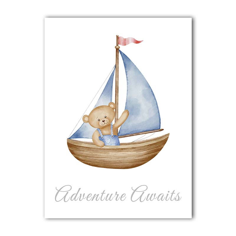 Inspirational Nursery Wall Art, Cute Teddy Bear Canvas Painting, Nordic Animal Poster Print for Baby, Toddler Kids Room Decor