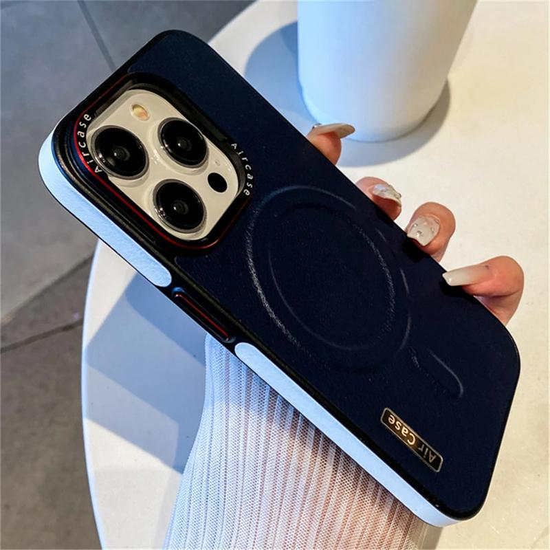 Роскошный однотонный кожаный чехол для беспроводной зарядки Magsafe для iPhone 16 15 14 13 12 Pro Max, магнитный матовый противоударный чехол для телефона