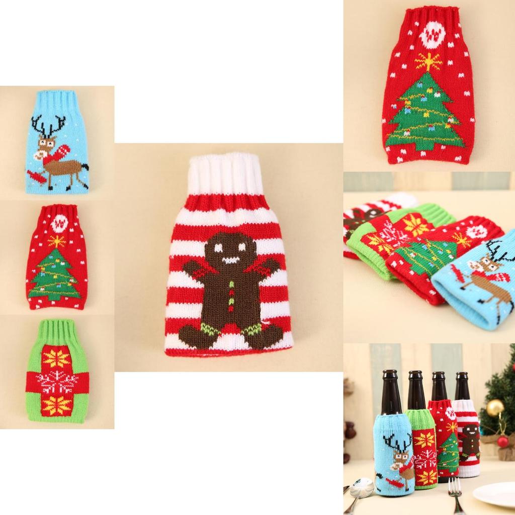 Высококачественный вязаный рождественский набор чехлов для пивных бутылок с праздничными узорами снежинок и оленей для праздничного декора