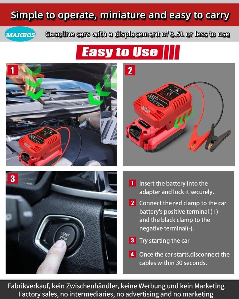 Адаптер для пускового устройства для аккумуляторов 18 В M18, портативные пусковые кабели 12 В (Батарея в комплект не входит)