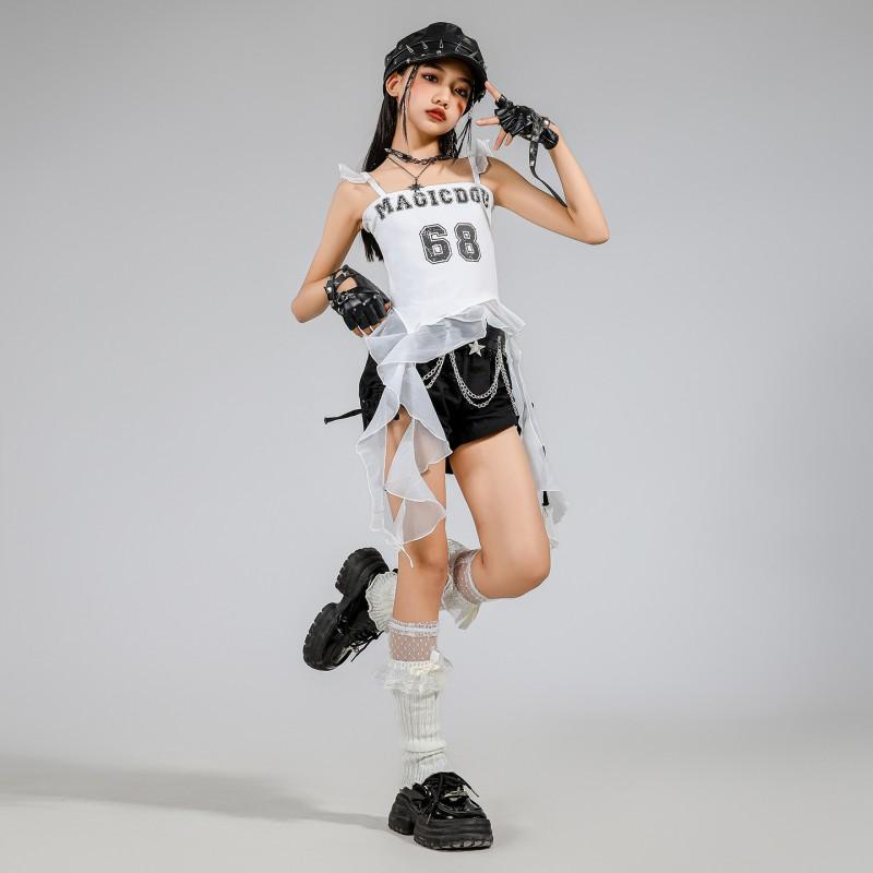 Girls Jazz Dance Outfit Set Kids Sleeveless Top Shorts Streetwear Performance Costume Stage Hip Hop