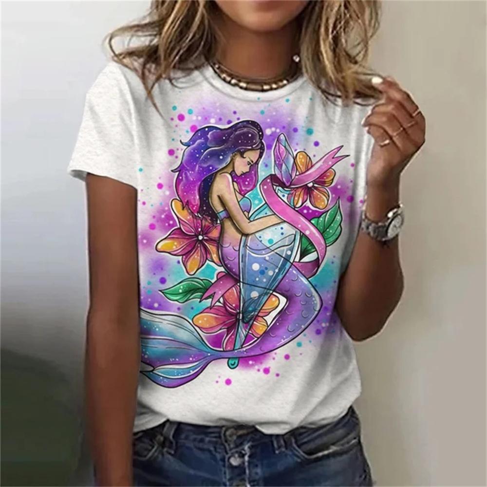 Русалка с пляжным принтом, 3D классическая простая краска, забавный узор, повседневная женская футболка, летняя модная женская футболка с короткими рукавами в стиле хип-хоп