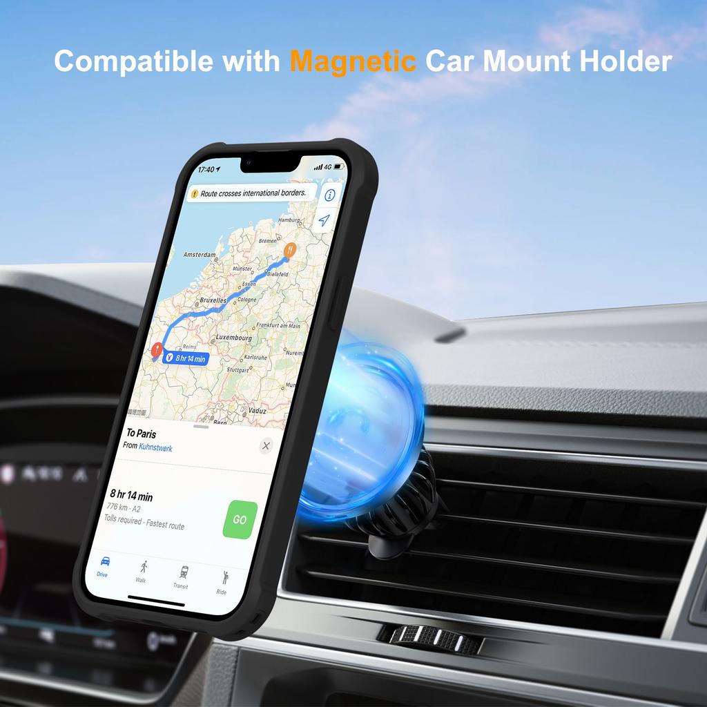 For iPhone 13 Case Compatible with MagSafe Kickstand TPU+PC Shockproof Phone Back Cover