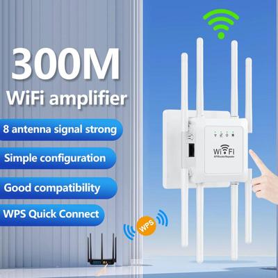 Беспроводной повторитель Wi-Fi 300 Мбит/с с 8 антеннами Расширитель диапазона Wi-Fi 2,4G Усилитель сигнала Wi-Fi Интернет-удлинитель Гигабитный маршрутизатор WPS 802.11ac