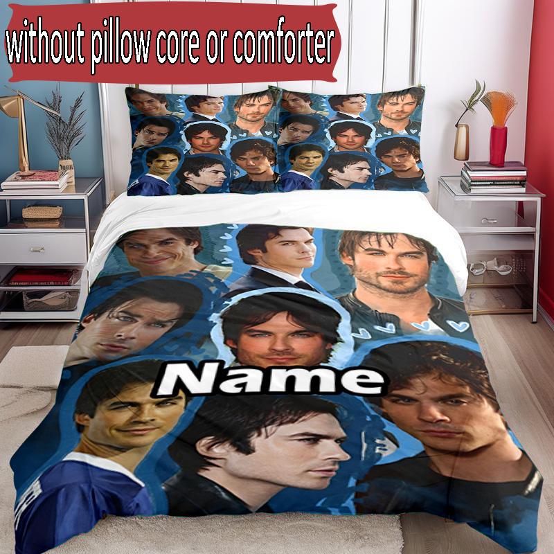 3pcs Duvet Cover Set (1*Duvet Cover + 2*Pillowcase, Without Core), Custom Name Damon Salvatore Pattern Bedding Set, Home Bedroom Decor Gift