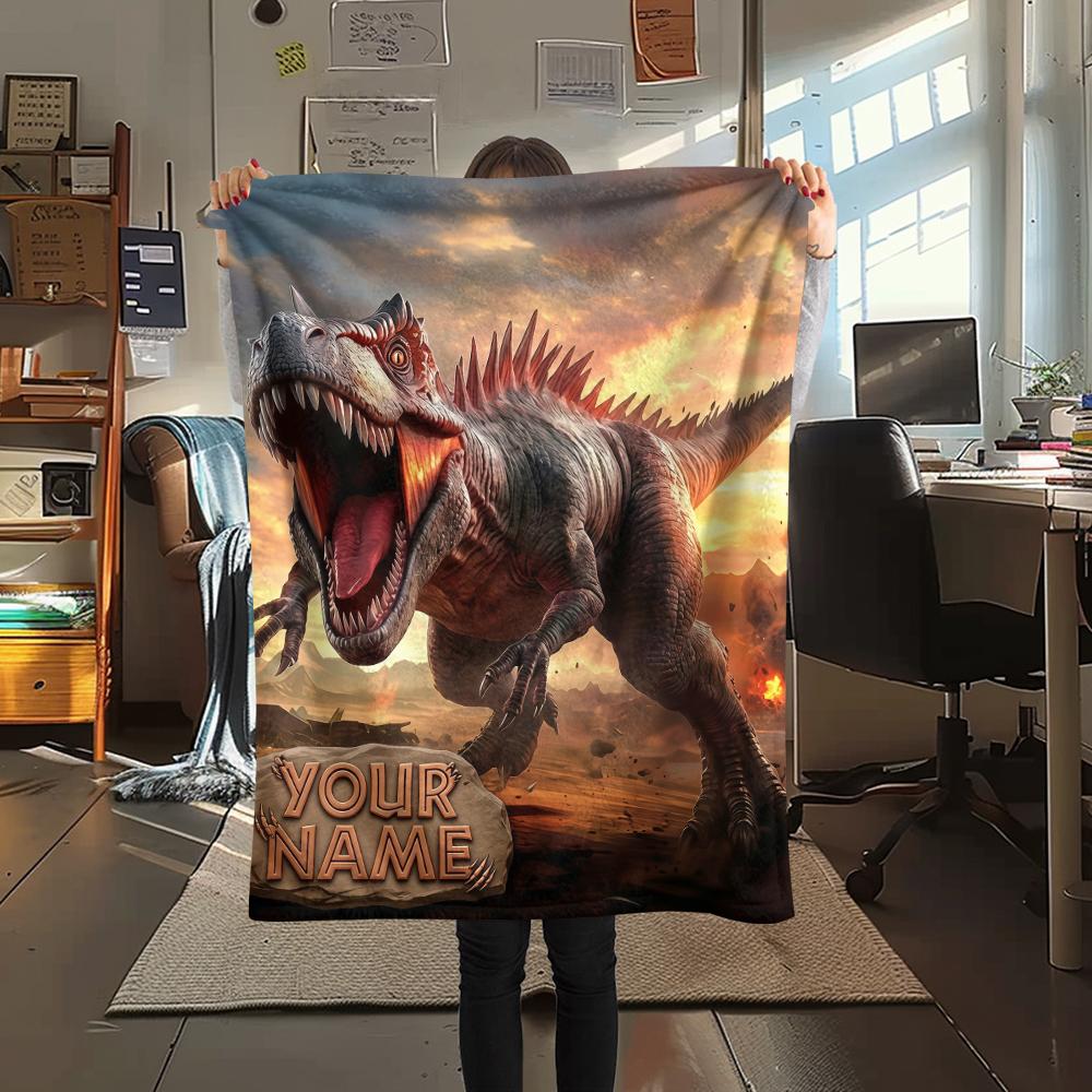 1PC Custom Name Dinosaur Grandson Patterned Flannel Blanket Suitable For All Seasons for Home Decor Warmth and Comfort Gifts Holiday Present_lx