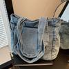 2025 Denim Tote Bag Korean Edition Fashion Casual Portable Shoulder Bag Large Capacity Literary Commuter Bag Women