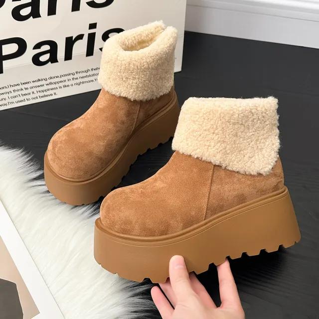 Fashion Snow Boots Women's Winter New Retro Thick Soled Height Increasing Cotton Boots Fashionable Round Toe Flanged Cotton Boots