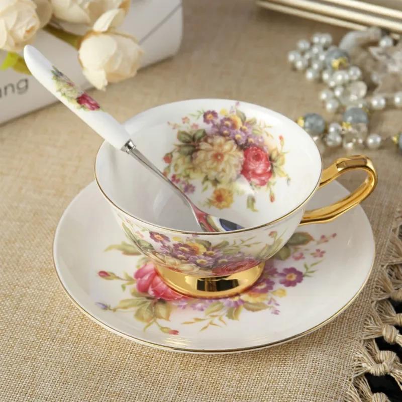 Bone China Coffee Cup Spoon Saucer Set English Afternoon Tea Cup Coffeeware 170ml Porcelain Cup and Saucer for Coffee