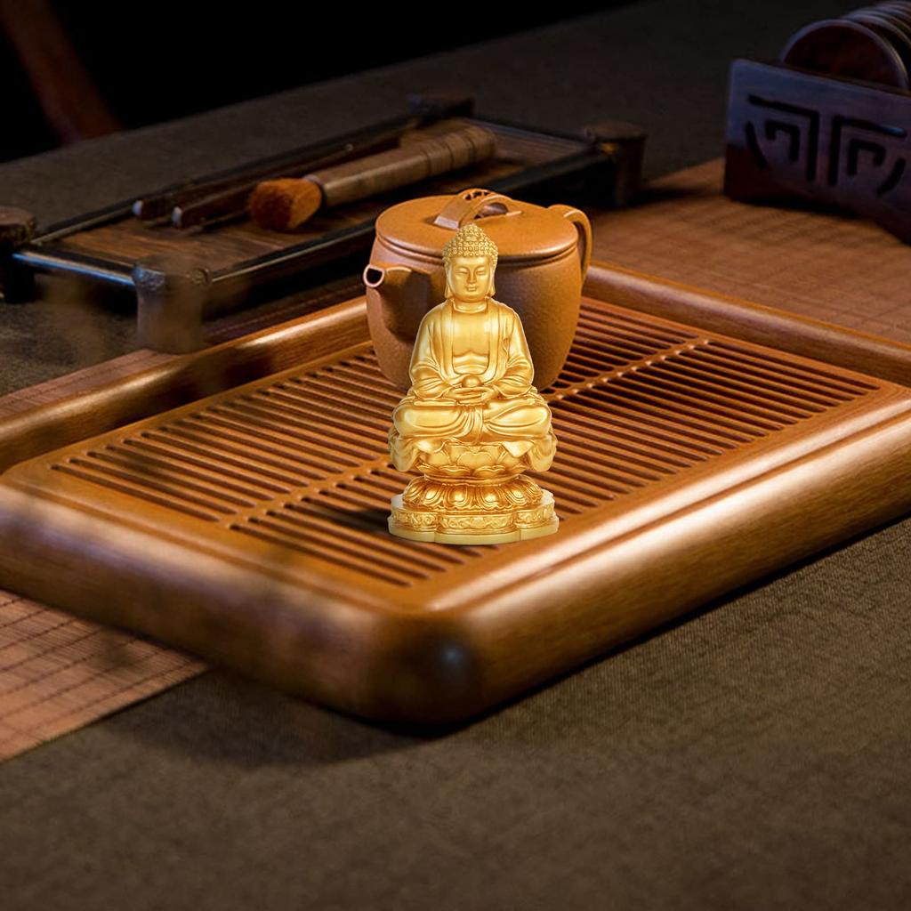 Shaka Nyorai Buddha Statue, Seated Buddha Statue, Object, Protection from Evil, Good Fortune, Feng Shui, Auspicious Item, Entryway Ornament (Gold)