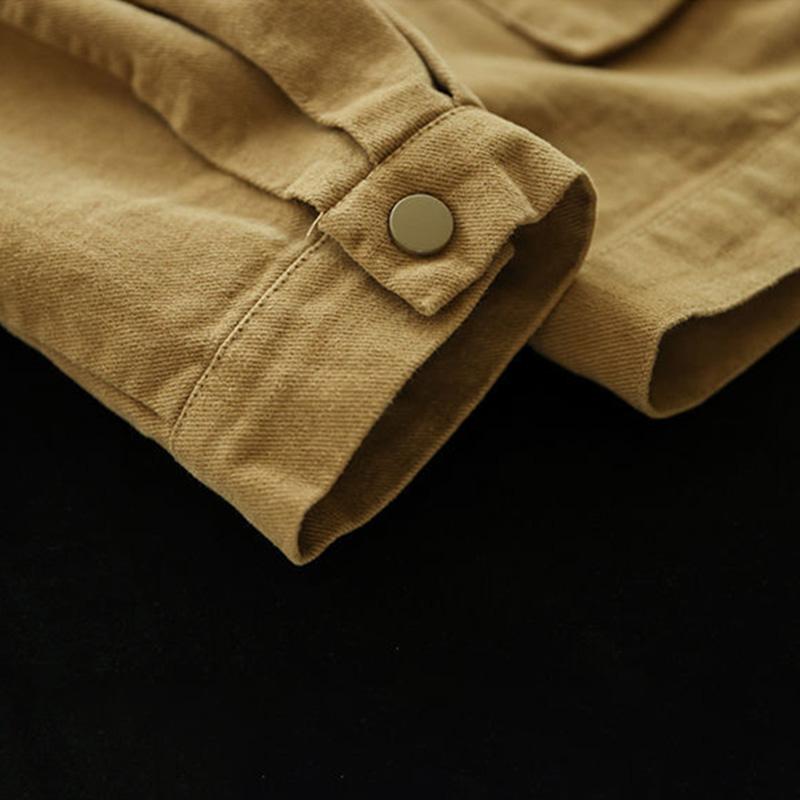 Cotton Jacket Women Autumn Short Casual Button Jacket Loose Simple Large Size Long Sleeve Tops