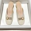 Slides Mules Summer Outside Shoes for Women 2024 Low Heel Woman Slippers Off White Sandals Leather Natural Skin Normal B Sale W