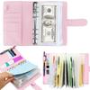 1 Set Budgets Planner Handbook Transparent Pockets Waterproof Faux Leather Receipt Coupon Cash Envelope Binder Office Supplies