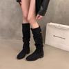 French Thick Heel Apricot Suede Piled Boots Women's Shoes 2025 New Spring and Autumn Winter Versatile Thin Long Boots