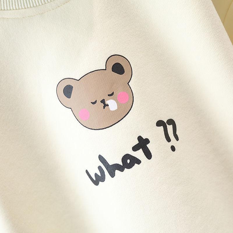 Детские толстовки с капюшоном для девочек, осенняя водолазка с длинными рукавами, футболка с воротником, детская одежда для девочек, зимние толстовки с аппликацией медведя для девочек 1–8 лет, топ