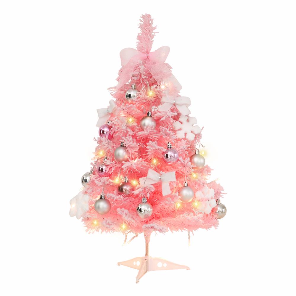 Розовая flocked Мини-Ёлка 60см с ornaments Снегопад для Настольной или Оконной Витрины