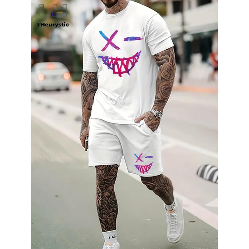 Комплект из 2 предметов: футболка, шорты, 3D-принт с изображением мультяшного кролика, летний повседневный топ с коротким рукавом, спортивные шорты для улицы и улицы