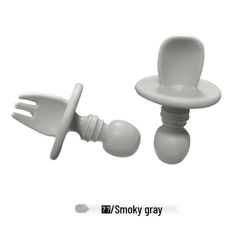 Детский набор вилки и ложки из пищевого силикона - Мягкая короткая вилка и ложка для прикорма и обучения