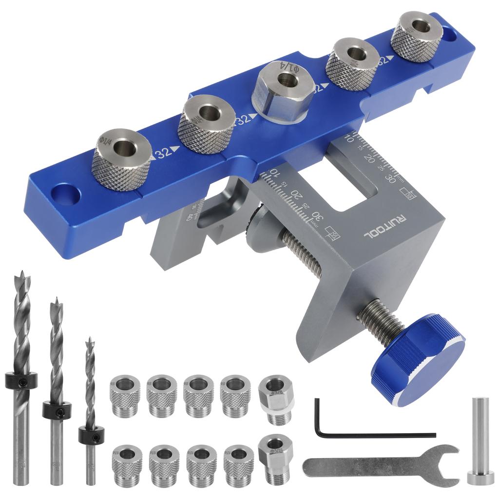 Upgraded Doweling Jig Kit Adjustable Woodworking Punch Locator Aluminum Pocket Hole Jig with 3 Drill Bit for Panel Furniture