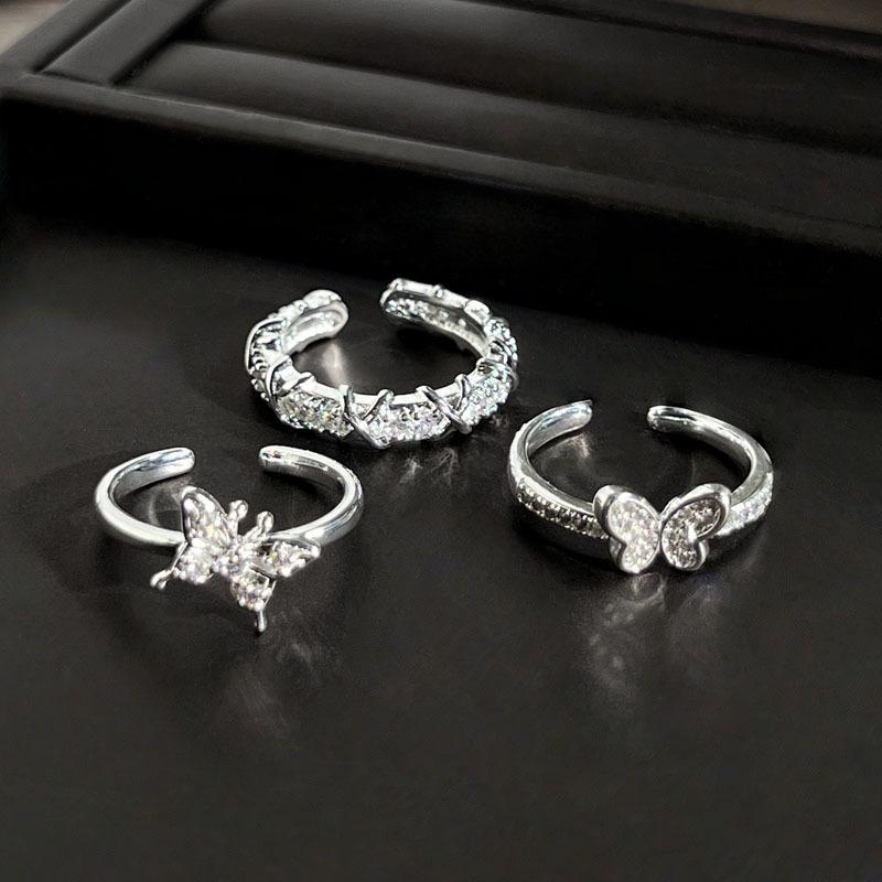 Silver butterfly personality stacked open ring female ins cold wind minimalist light luxury temperament cross versatile ring