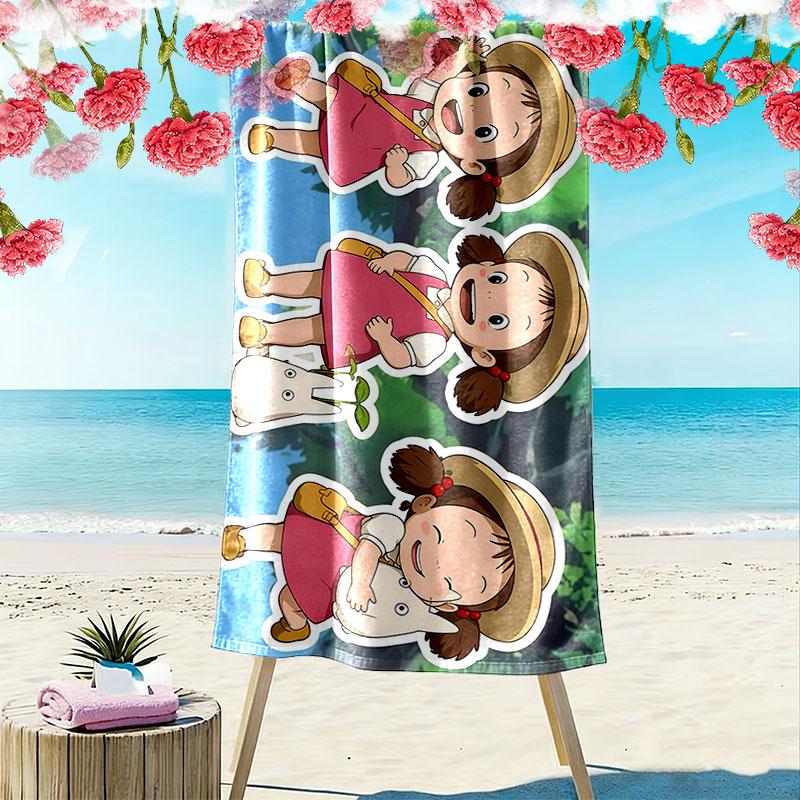 Mei Kusakabe Cartoon Print Beach Towel, Large Soft Quick Dry Towel for Beach Camping Swimming