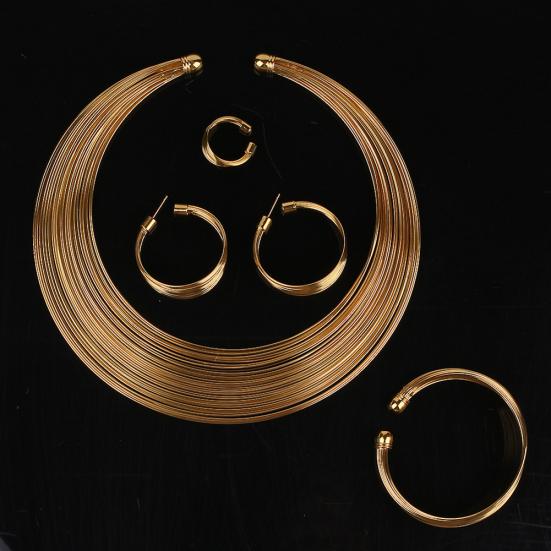 4Pcs/Set Exotic Nigerian Bridal Circle Necklace Earrings Bracelet Ring Jewelry