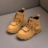 Осенне-зимние новые детские желтые ботинки, повседневные, с мягкой подошвой, нескользящие, бархатные, короткие ботинки для маленьких мальчиков