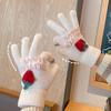 Strawberry Gloves Thickened Writing Touch Screen Gloves Writing and Cycling Warm Thickened Five Finger Gloves