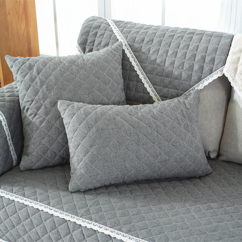 Linen Fabric Sofa Cushion Solid Color Lattice Universal All Seasons Sofa Cover for Living Room Home L-type Corner Sofa Cushion