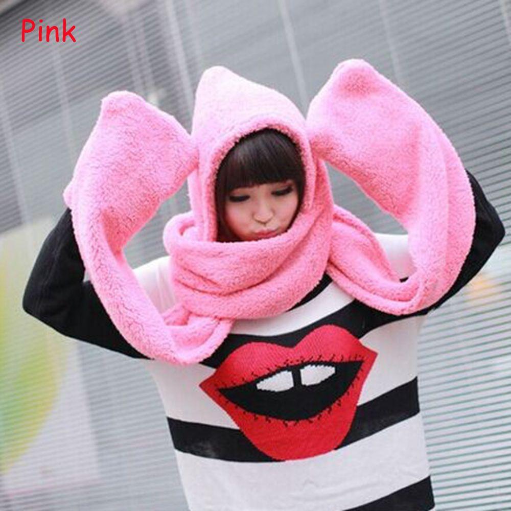 Women Long Warm Plush Velvet Hooded Scarf 3 In 1 Pocket Gloves Hats