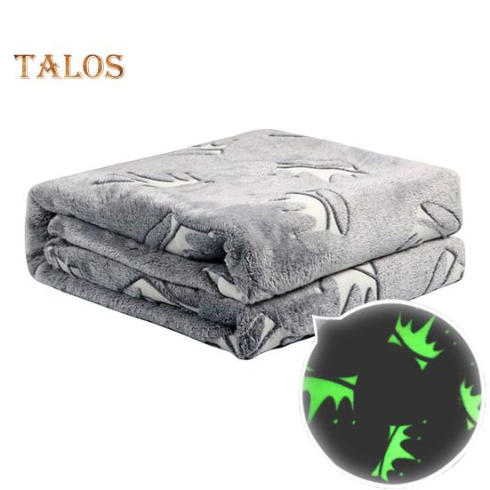 Double Sided Flannel Luminous Blanket Star Moon Dinosaur Graphics Glow-in-the-Dark Blanket Thermal Blanket for Kids Bed Stroller Car or Couch