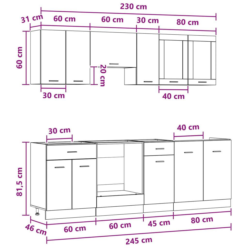 Lyon Kitchen Unit Set 8 pcs engineered wood