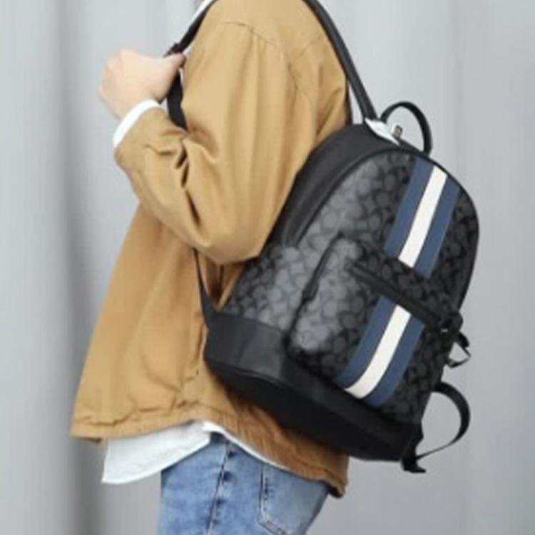 Coach West 35 Classic Monogram Blue And White Striped Large Capacity Backpack Men Backpack Black Gray 3001-QBOH0