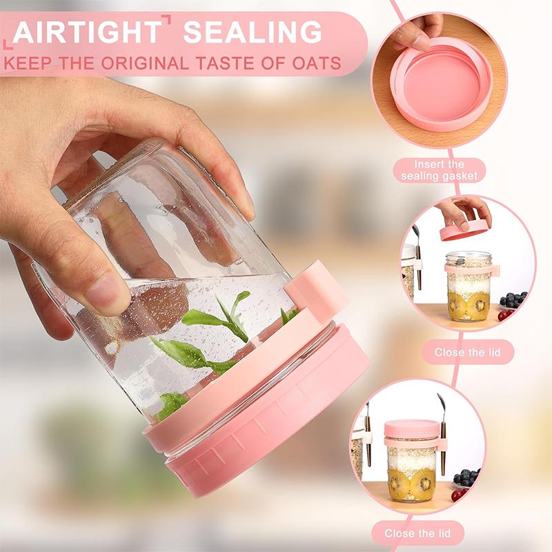 Overnight Oats Jars Portable Cereal Yogurt Bottle Lunch Glass Overnight Oats Containers with Lids Spoon Fruit Salad Storage Box