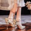 Fashion Women Pumps Pointy Shallow Mouth Elegant Sequin Bow High Heels Fine Heel Pearl Single Shoes Women Wedding Bride Heels Women