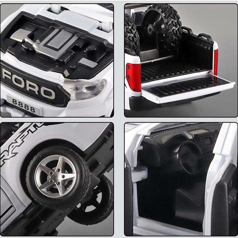 Масштаб 1/32 Ford Raptor F350 Пикап, литая под давлением модель автомобиля, игрушечный автомобиль с откатным механизмом со звуком и светом для детей, коллекция подарков для мальчиков и девочек