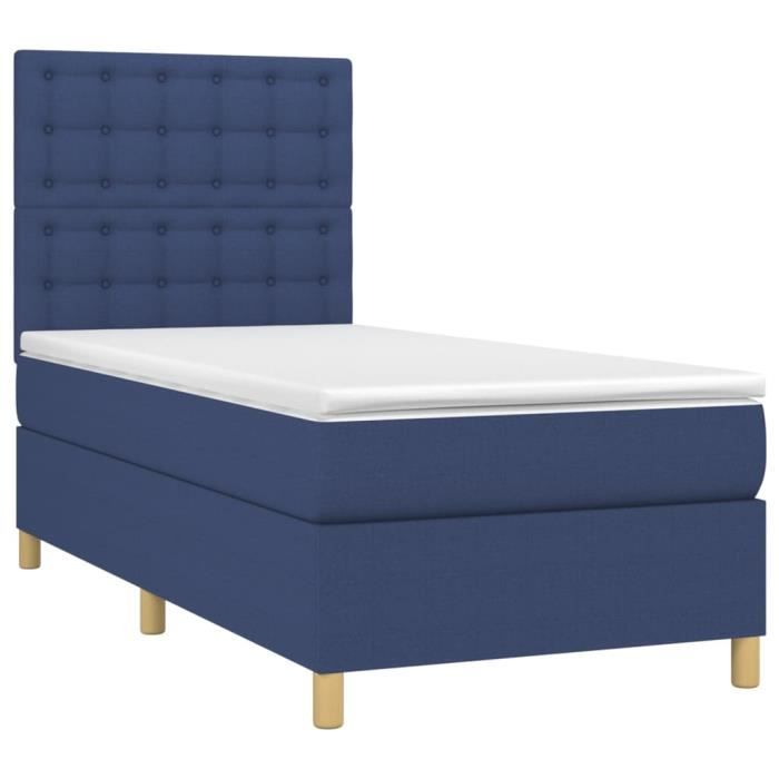 VidaXL Lit à sommier tapissier avec matelas Bleu 90x200 cm Tissu - Modèle 3142631