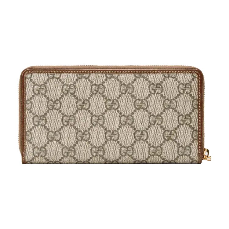 Gucci Autumn Winter New Double G Logo Interlocking Long Zipper Canvas And Leather Wallet Unisex wallet Ebony Brown 673003-92TCG-8563
