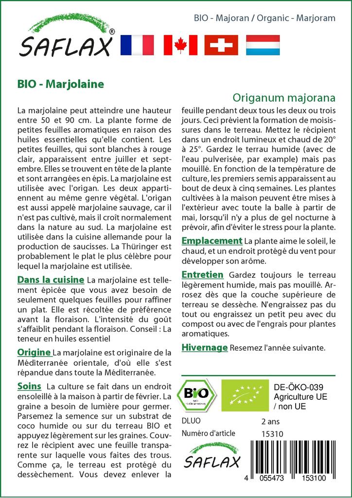 SAFLAX Garden in the Bag - Органический - Майоран - 700 семян - С субстратом в удобном стоячем пакете - Origanum majorana