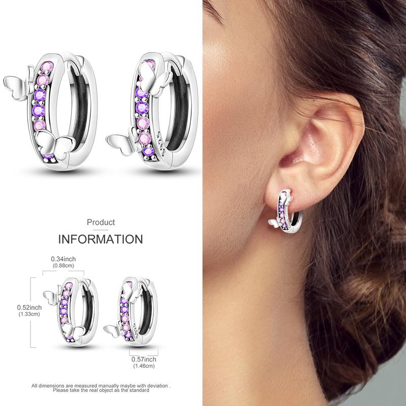 Серьги-кольца из серебра 925 пробы с разноцветными цирконами, паве, серьги-кольца для женщин, девушек, ювелирный подарок