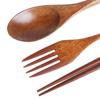 Japanese Style Portable Cutlery Set Spoon Fork Chopsticks Natural Wooden Cloth Bag