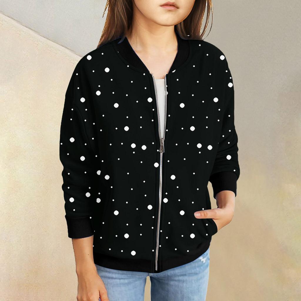 Куртки на молнии для девочек, детские осенние толстовки с длинными рукавами, верхняя одежда с карманами 5-15 лет