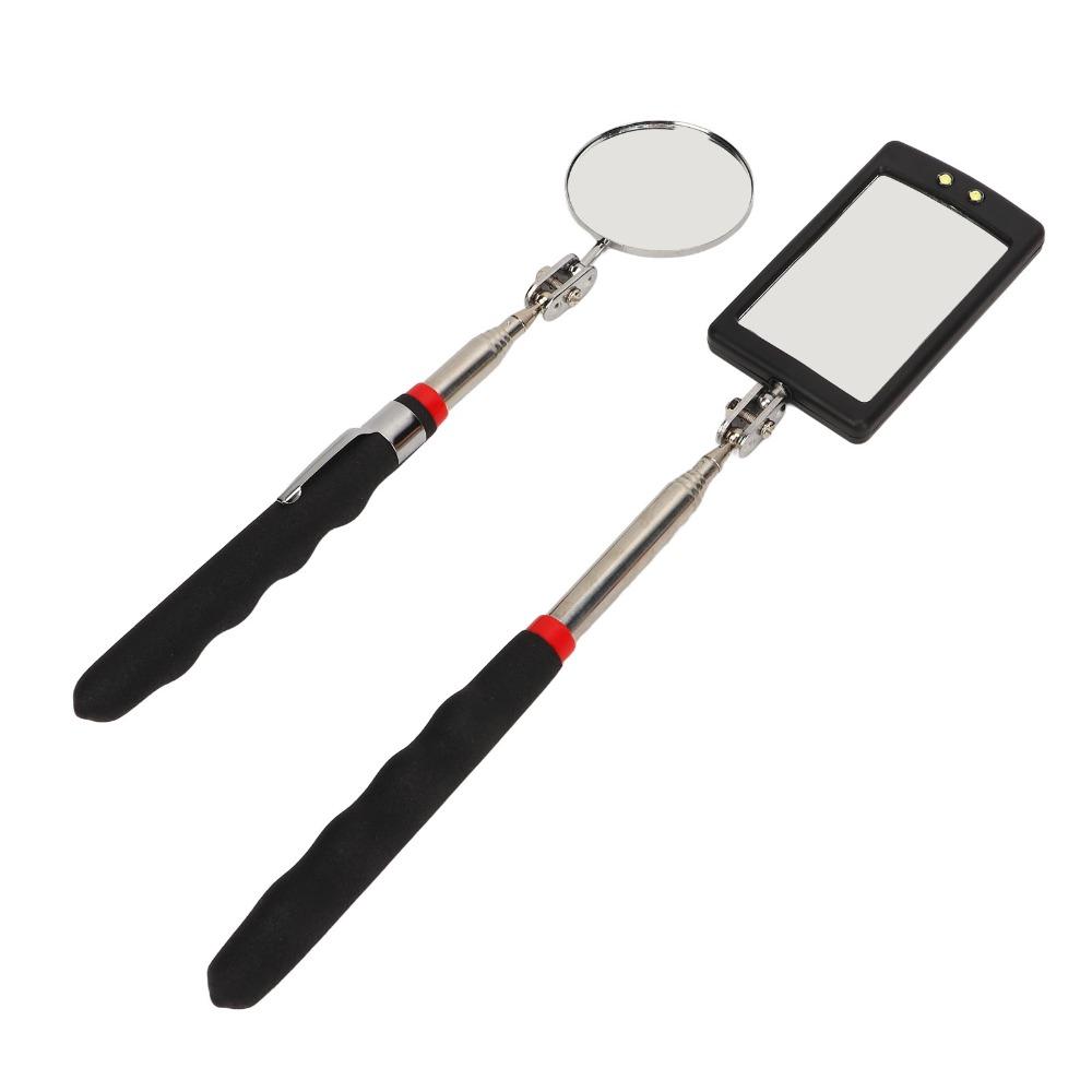 2pcs Square Mirror Telescoping Mirror Round Mirror LED Lighted Mirror Vehicle Checking