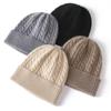 Кашемировая смесь, толстые винтажные шапки-бини, женские, однотонные, с ребристым краем, мягкие, вязаные шапки, шерстяные, осенне-зимние, теплые шапки с черепами